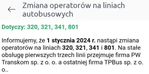 Zmiana Przewoźników na liniach od 1 stycznia 2024